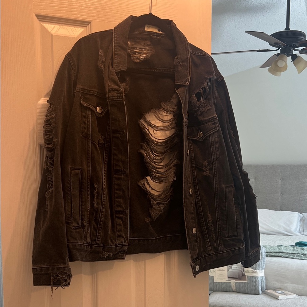 Topshop Ripped Black Denim Jacket